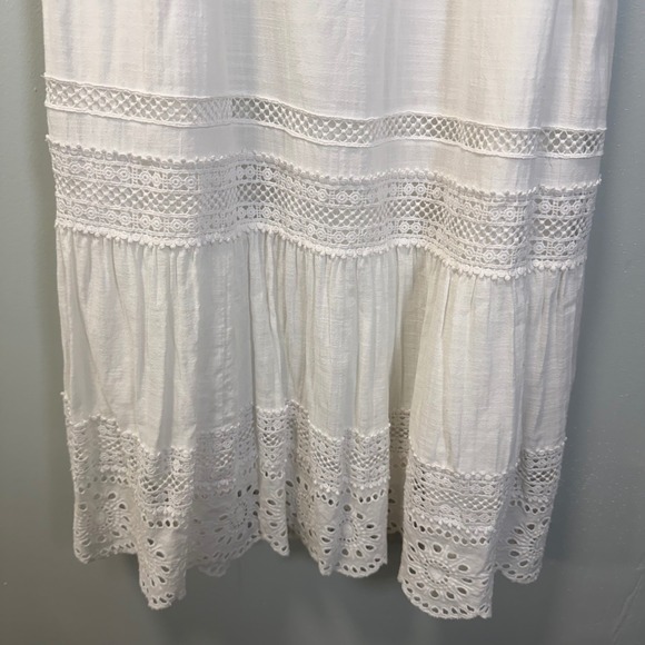 Talbots Woman White Cotton Eyelet Lace Maxi Dress Sleeveless 14W Side Zip Boho - Picture 4 of 10